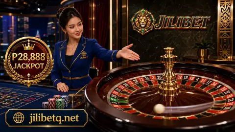 JILIBET live casino dealer at an obsidian table with cards and visible pre-round table objects